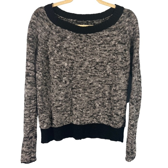 Eileen Fisher Melange Linen Twist Pullover Knit Sweater Size Small Black Casual - Picture 3 of 9